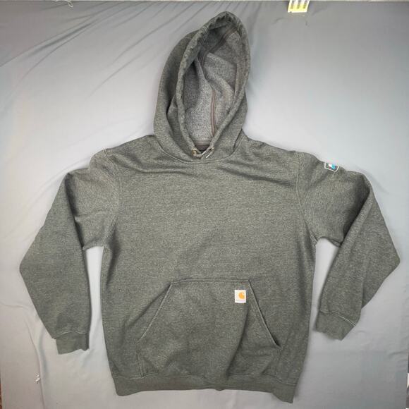 Carhartt Hoodie Mens Large Gray Loose Fit Baggy Logo Heather Pullover Sweatshirt - Picture 1 of 7